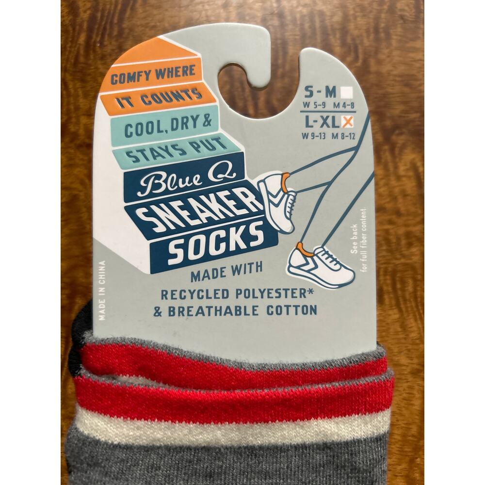 BLUE-Q Gray/Red DOG WALKIN' SNEAKER SOCKS Short-Cut Ankle-Length Adult L-XL NWT - Picture 2 of 4